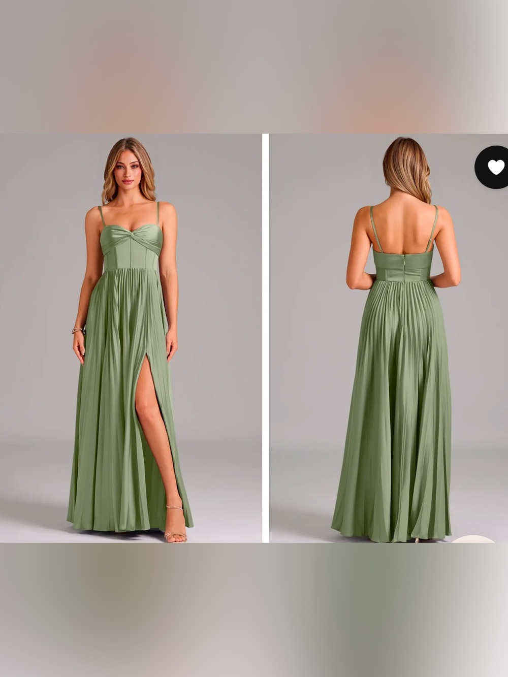 Azazie Akiko Pistachio Pleated Maxi Dress with Thigh Slit